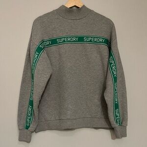 ✨ Women’s Superdry Grey Mock Neck Sweatshirt | Logo Tape Sleeve Detail US 6